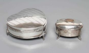 A SILVER HEART SHAPED DRESSING TABLE BOX, makers Saunders and Shepherd, Birmingham 1917, the