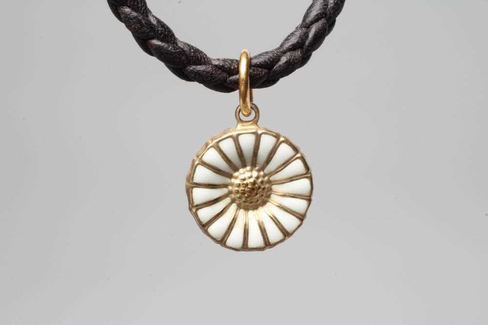 A GEORG JENSEN ENAMEL DAISY PENDANT with gilt edges, on a plaited leather choker with GJ silver - Image 2 of 2