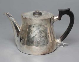 A VICTORIAN SILVER TEAPOT, maker Garrards, London 1864, of plain rounded tapering cylindrical