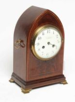 A MAHOGANY CASED MANTEL CLOCK, 20th century, the twin barrel French movement striking on a gong, the