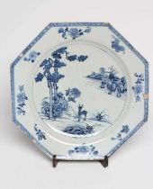 A CHINESE PORCELAIN CHARGER of octagonal form, painted in underglaze blue with a deer in open