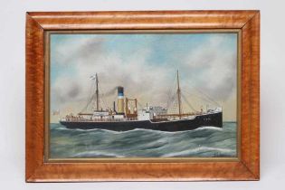 ALFRED J JANSEN (Dutch 1859-1935) Portrait of the Steamship Tinto, signed, oil on canvas,14" x 19