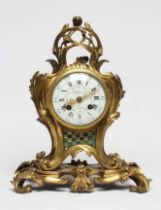 A FRENCH GILT CASED MANTEL CLOCK, 19th century, the eight day two train movement striking the hour