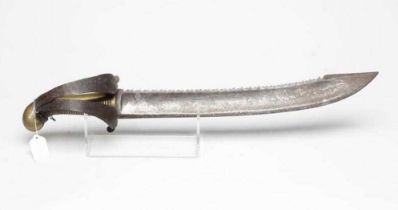 A RUSSIAN 1827 PATTERN PIONEER SHORT SWORD with 19 1/2" saw back blade, brass hilt with contemporary