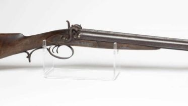 A PERCUSSION DOUBLE BARRELLED SHOTGUN, by J.Green, with 27 1/2" barrels, scroll etched barrel