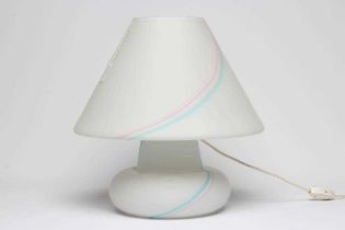 A MURANO VETRI GLASS LAMP BASE AND SHADE, modern, the white opaque conical shade and baluster base