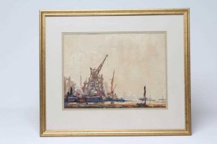 Y GEORGE AYLING RSMA RI (1887-1960) London Docks, signed lower right, watercolour, 10 1/2" x 14",