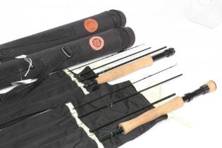 TWO HARDY UNIQUA FLY FISHING RODS, comprising one 8' #4 four piece rod, and one 10' #7 four piece