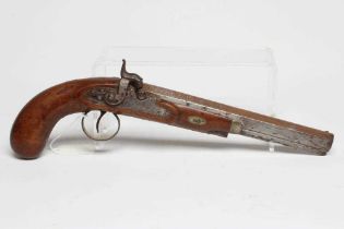 A PERCUSSION PISTOL, early 19th century, with 9" octagonal steel barrel, front blade sight, rear