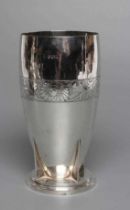 AND ARTS AND CRAFTS SILVER TORPEDO VASE, maker Thomas Bradbury & Sons, Sheffield 1936, the planished