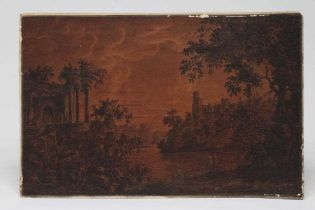 MANNER OF ALEXANDER COZENS (1717-1786) Landscape with lake, ruined villa and castle, drawing,