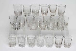 A COLLECTION OF TWENTY FIVE GEORGIAN AND LATER HEAVY GLASS TUMBLERS, various sizes and dates (Est.