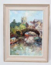 Y VALTER BERZINS (1925-2009) "Narrow Boats Skipton", signed, oil on board, 16" x 11 1/4", framed (