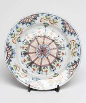 A LONDON DELFT 'ANN GOMM' STYLE CHARGER, late 18th century, of plain circular form, painted in blue,