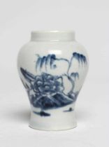 A SMALL PORCELAIN VASE - POSSIBLY CHAFFERS, 1756-65, of inverted baluster form painted in underglaze