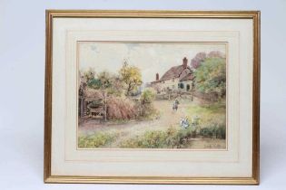 HENRY JOHN YEEND KING (1855-1924) Village scene with geese by a pond, signed lower right,