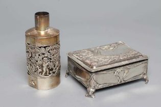 AN EDWARDIAN SILVER DRESSING TABLE BOX, maker's mark mis-struck (HS?), Birmingham 1904, of rounded