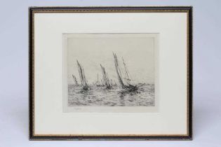 WILLIAM LIONEL WYLLIE (1851-1931) Sailing boats racing, signed in pencil in the margin lower left,