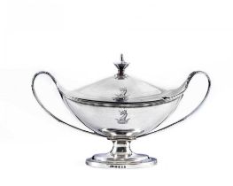 A LATE GEORGE III SILVER SAUCE TUREEN AND COVER, maker probably John Deacon, London 1795, of boat