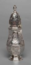 A GEORGE I BRITANNIA STANDARD SILVER SUGAR CASTER, maker Joseph Ward, London date letter mis-