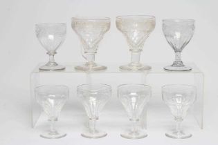 A COLLECTION OF GEORGIAN AND LATER GLASS RUMMERS including a pair with fruiting vine engraved