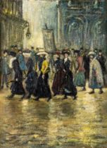 Y ARTHUR DELANEY (1927-1987) Suffragette March, signed lower left, oil on board,14 1/2" x 10 1/2",