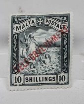 1922 MALTA 10 SHILLING BLUE/BLACK, fine mint (Est. plus 24% premium inc. VAT)