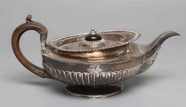 A WILLIAM IV SILVER TEAPOT, maker Richard Sibley I, London 1831, of semi-fluted squat globular