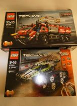 2 Lego Technic boxed sets, comprising 42065 RC Tracked Racer and 42068 Airport Rescue Vehicle