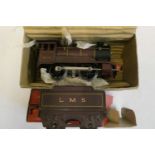 Hornby clockwork No 501 LMS locomotive and tender, boxed, good+