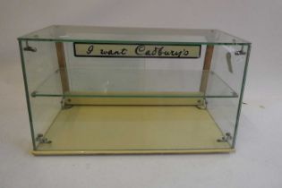 Cadburys Chocolate shop counter display case, glass, wood and metal construction with one glass