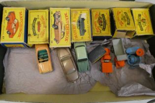 Seven Matchbox vehicles compromising cement mixer, 6 tipper truck, 15 prime mover, 29 Austin