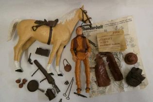Johnny West action figure by Marx, together with a boxed Thunderbolt, paper manuals and some