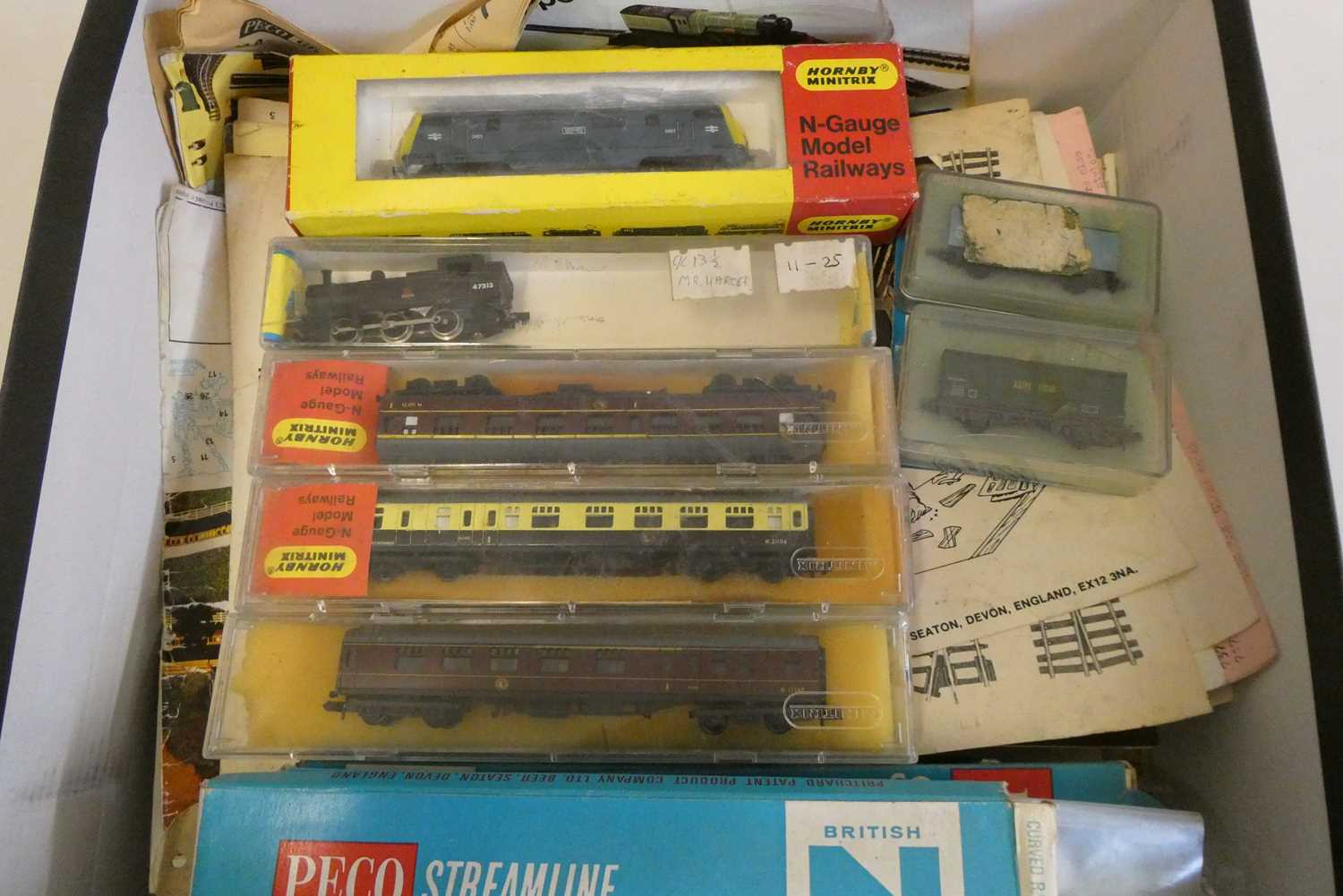 N gauge model railway items including Minitrix blue diesel Locomotives, Hermes British Railway