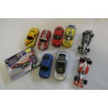 Unboxed Scalextric cars including Audi Renault and F1 cars, fair to good and an in car