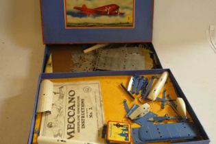 Meccano No.0 Aeroplane Construction Kit, boxed, some parts missing, remaining parts in good to