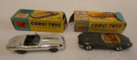 Corgi 312 E type Jaguar Competition model, box poor, model poor and a 307 Jaguar E type, box poor,