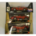 Large scale cars by Burago comprising Ferrari 550, Ferrari 250 GTO and Ferrari Testarossa, all items