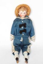 A fine Simon & Halbig bisque shoulder head sailor boy doll, with moulded hair, painted features,