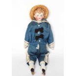 A fine Simon & Halbig bisque shoulder head sailor boy doll, with moulded hair, painted features,