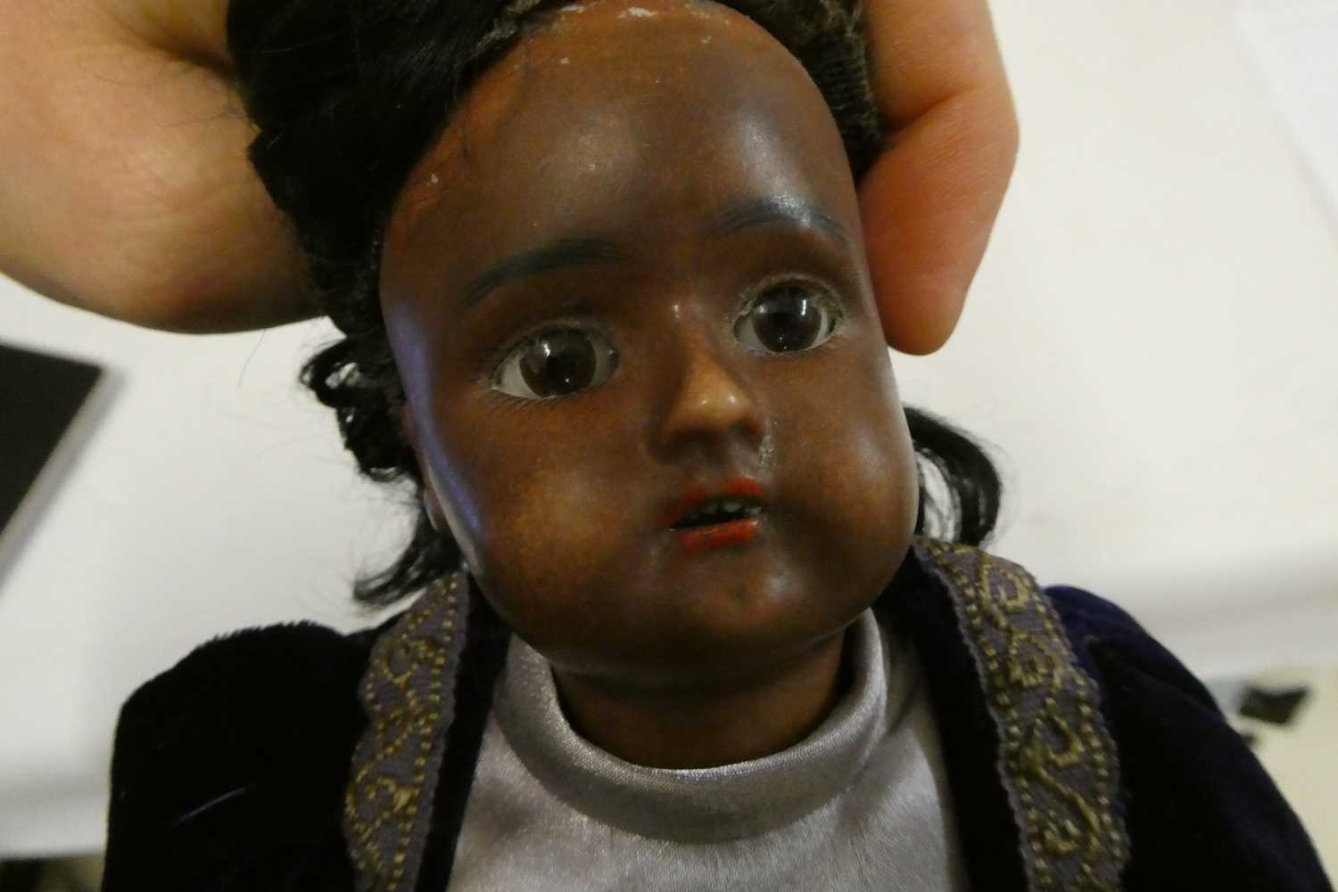 A Heinrich Handwerck (Halbig) bisque socket head doll, with brown glass fixed eyes, open mouth, - Image 2 of 4