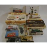 Nine plastic kits by Airfix and others including trams, The Cutty Sark and other boats, all items