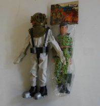 Action Man wearing Deep Sea Diver outfit, good, and Fighting Russ plastic figure in unopened packet