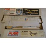 Two Flare radio-controlled Balsa wood aircraft kits comprising Attila German type World War one