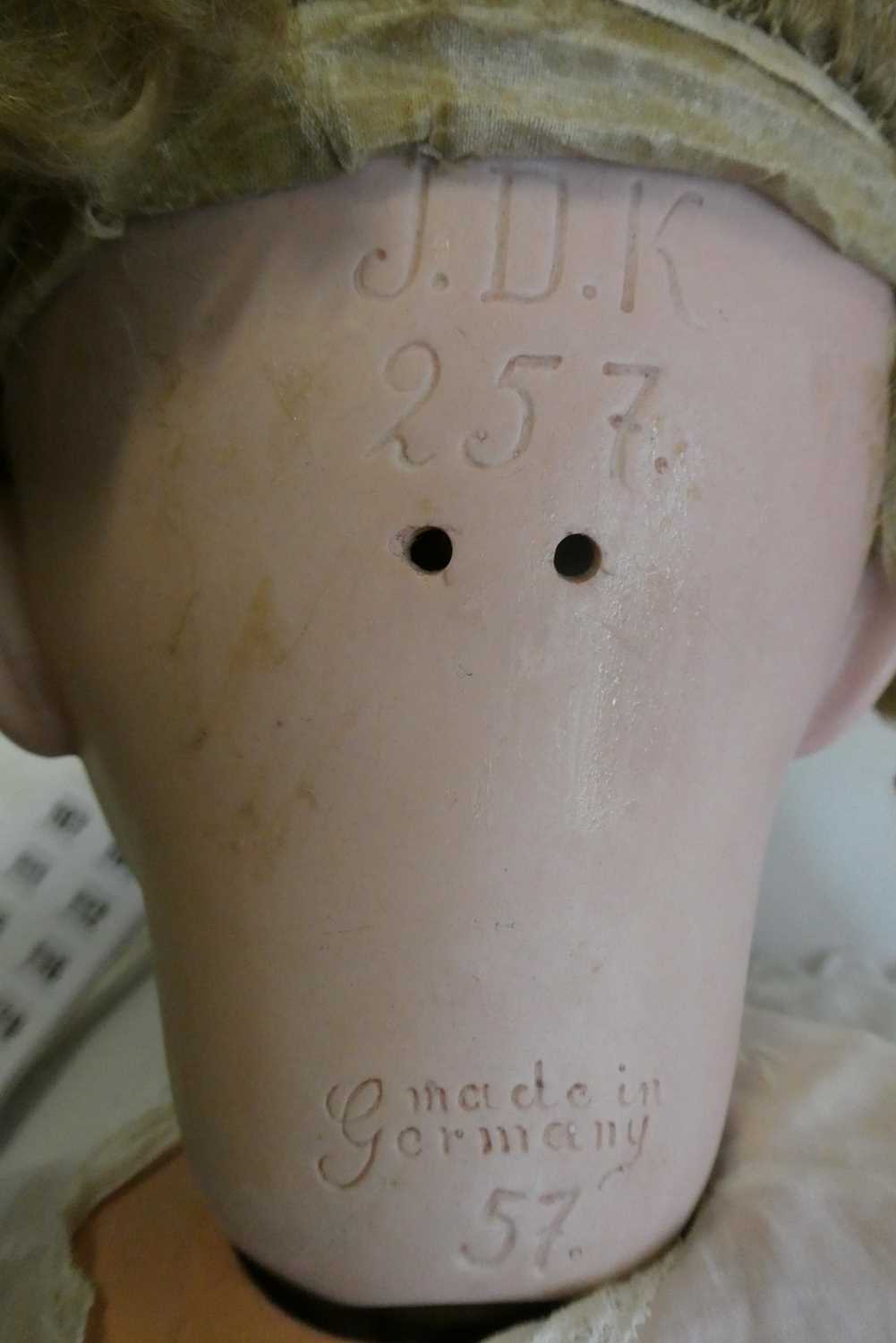 A J.D. Kestner bisque socket head character doll, with brown glass sleeping eyes, open mouth, - Image 3 of 3