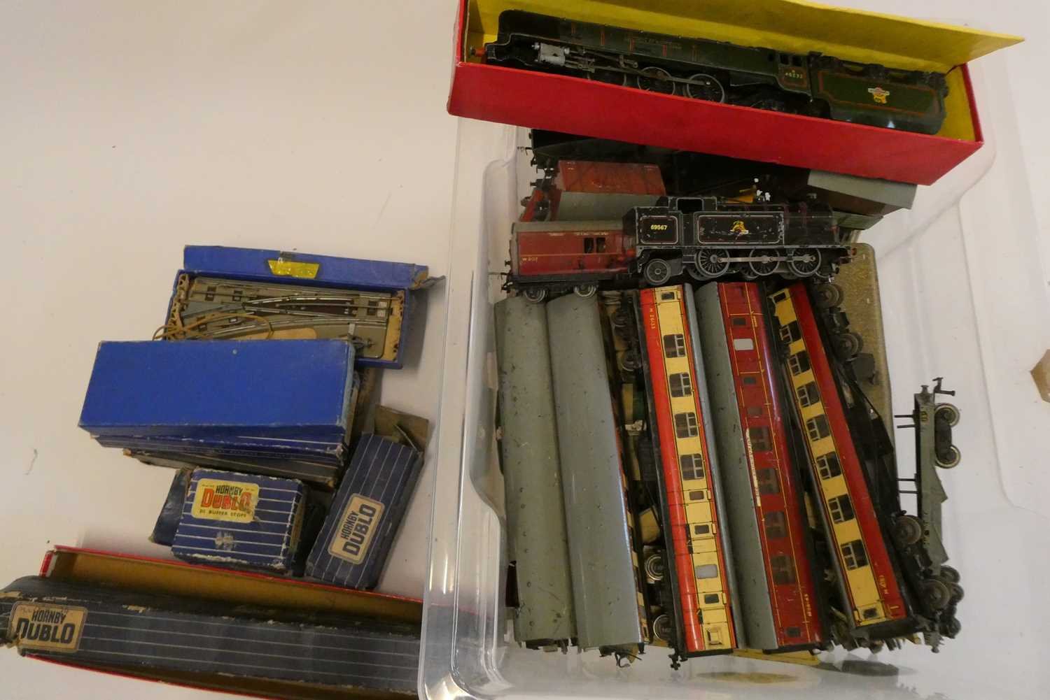 Hornby Dublo 3 rail playworn trains including Duchess of Montrose British railway tank locomotive,