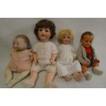 Four vintage dolls, comprising an Armand Marseille 995 9 with sleeping eyes, an Armand Marseille 996