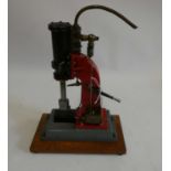 Stuart Turner steam hammer finished in red and grey on wooden base, good