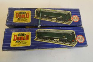 Two Hornby Dublo Co-Bo 3 rail diesel electric locomotives, items boxed, fair to good