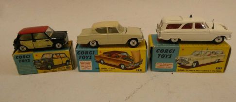 Corgi 249 Mini Cooper, box fair, model fair, 234 Ford Consul Classic, box good, model good and a 419